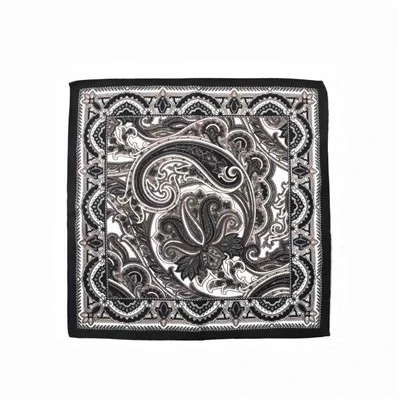 Plaça de butxaca transparent de seda de luxe i Bali - Patró de paisley en blanc i negre